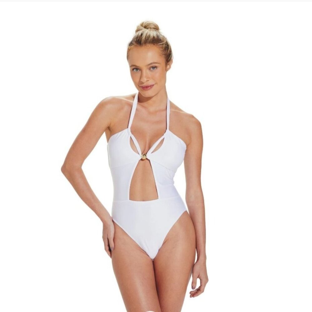 VIX Brenda Cut Out One Piece Swimsuit White L Revolve